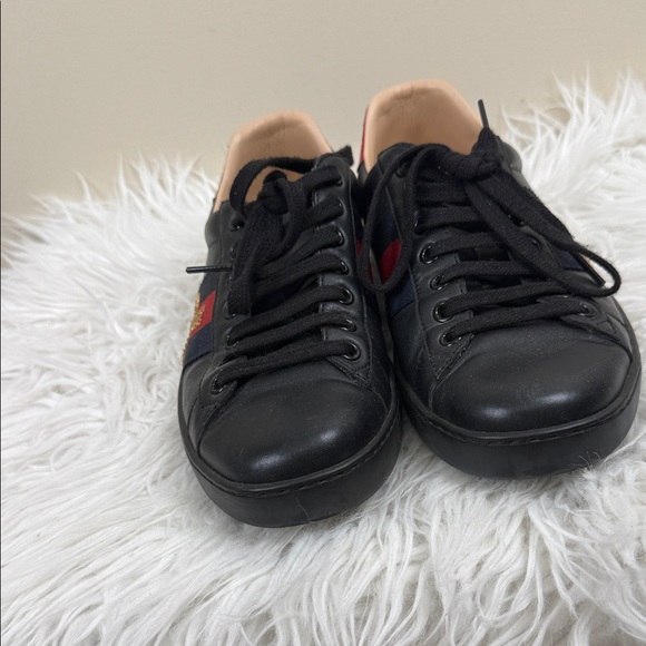 GUCCI ACE Black Sneakers with Red and Gold Accents bee 5 - Picture 5 of 16
